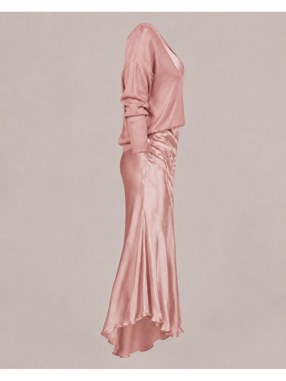 Blush Pink Satiny Maxi Dress and Top Two-Piece Set - Picture 8 of 9